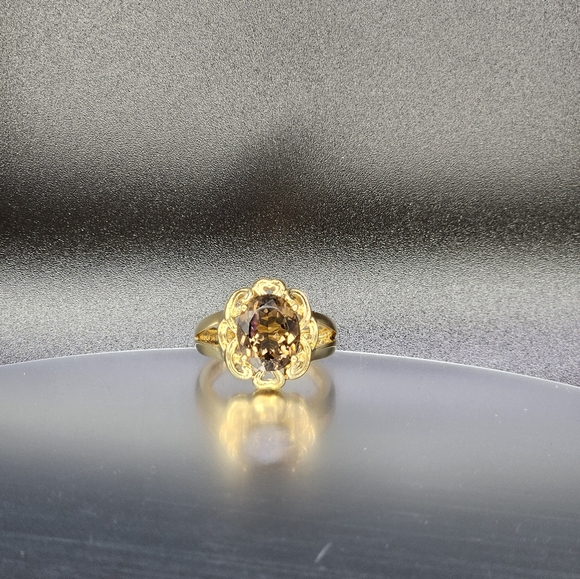Smokey Quartz brilliant oval cut ring 14k gold 6-3/4 size - Picture 15 of 16